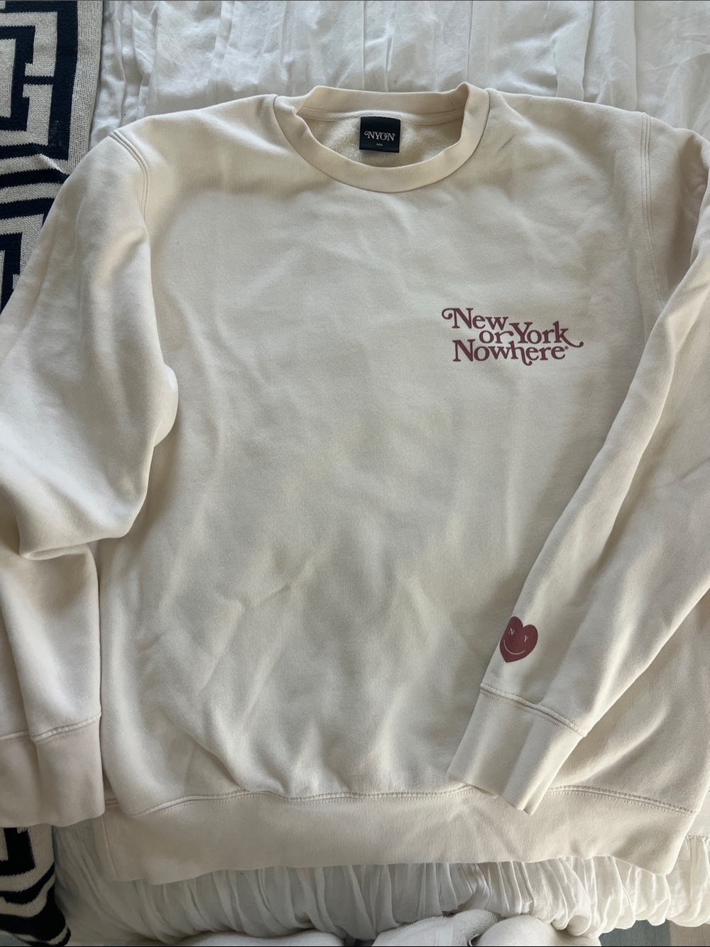 New Or York Nowhere Cream Graphic Crew Sweatshirt